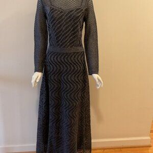 M Missoni Crochet Crew Neck Knit Navy Metallic Maxi Dress Sz L-Made in Italy